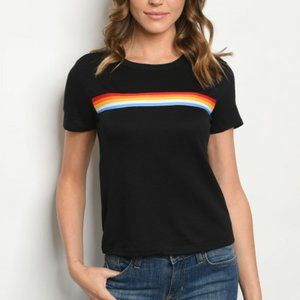 Kiir black rainbow tee tshirt new basic topshort sleeve NEW